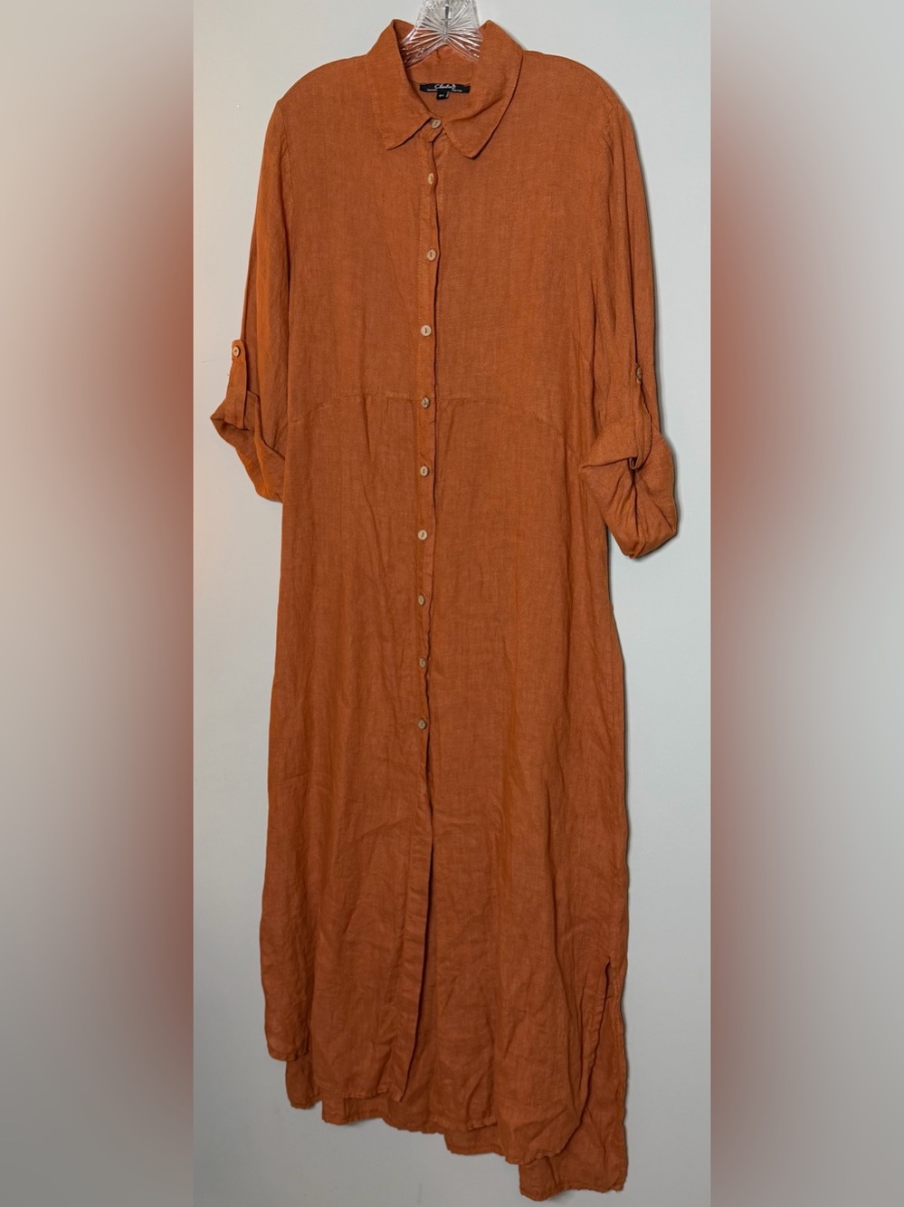 Charlie B Button-Front Linen Shirt Dress in Rust Size L - Picture 3 of 11